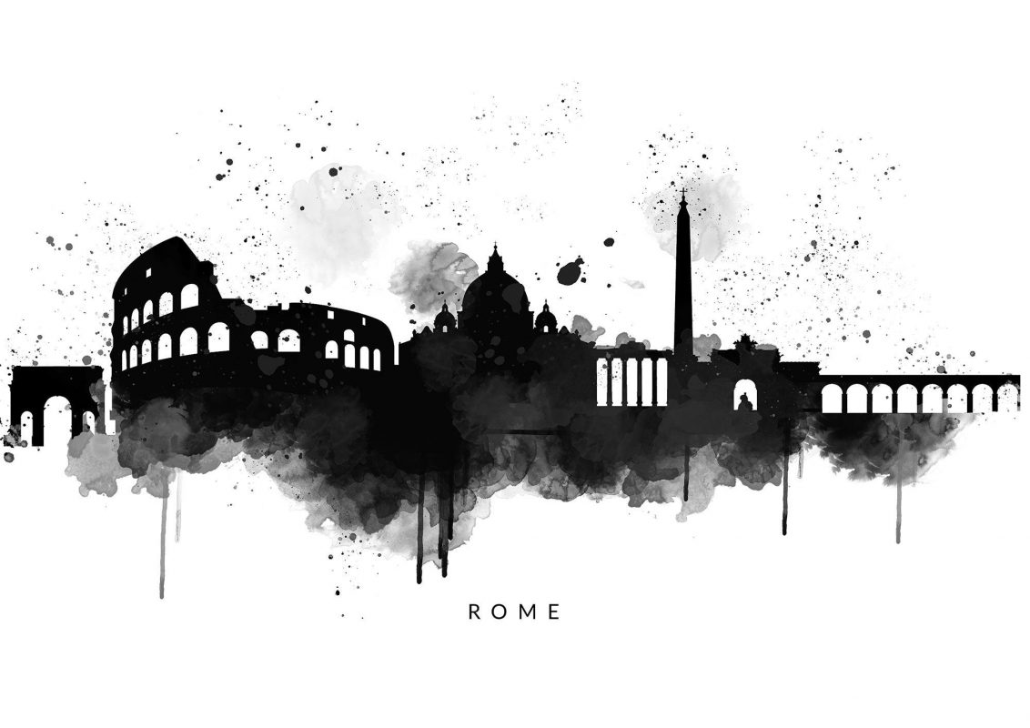 Rome Italy Skyline Watercolour Abstract Art Print in Black & White