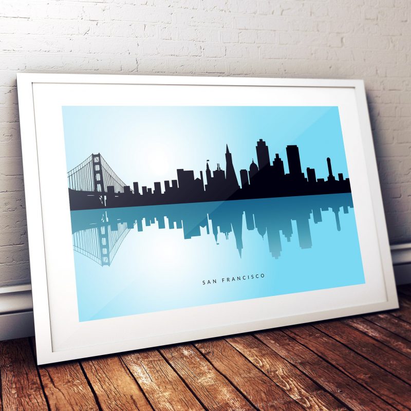 Francisco City – Print, Cityscape, Background, Art Wall Poster, Blue Art, San Art Reflection Wall Skyline,