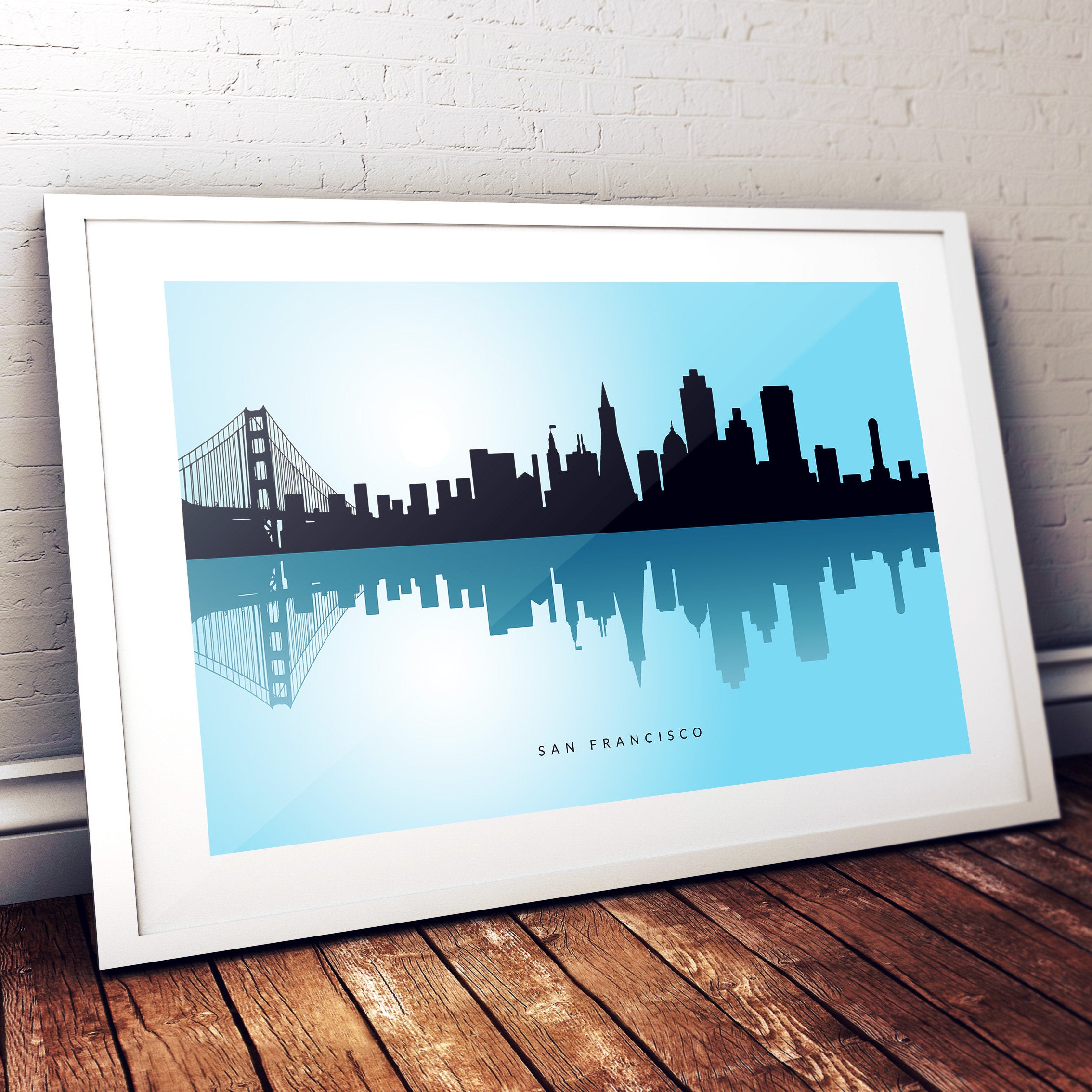 San Francisco Wall Art, City Art Background, – Art Poster, Blue Reflection Wall Cityscape, Print, Skyline